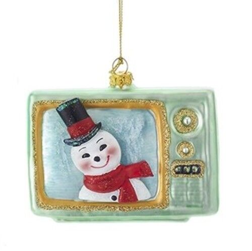 KURT ADLER GLASS TV SNOWMAN FROSTY VINTAGE STYLE TELEVISION CHRISTMAS ORNAMENT