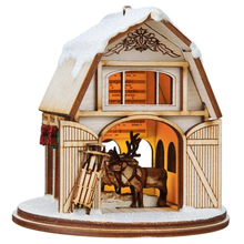 Load image into Gallery viewer, OLD WORLD CHRISTMAS GINGER COTTAGES SANTA&#39;S REINDEER BARN ORNAMENT 80013
