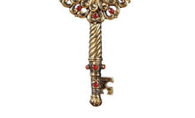 Load image into Gallery viewer, GALLERIE II 4.5&quot; GOLD FINISHED METAL SANTA KEY w/RED GEMSTONES XMAS ORNAMENT
