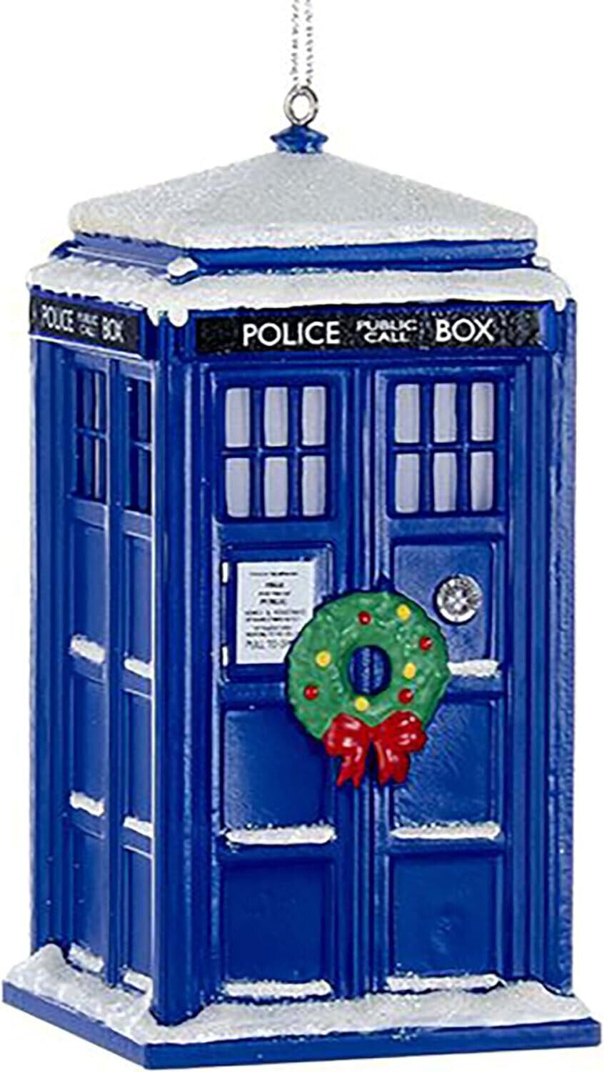 KURT ADLER DOCTOR WHO LIGHT-UP TARDIS w/WREATH CHRISTMAS ORNAMENT DW1162