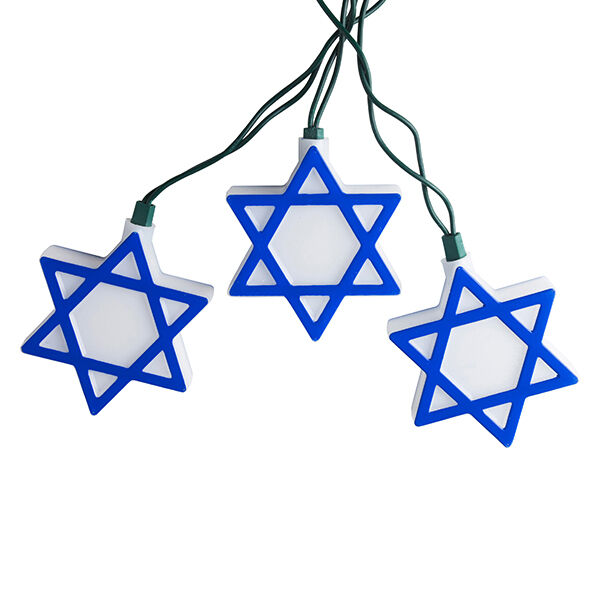 KURT ADLER HANUKKAH STAR OF DAVID 10-LIGHT SET BLUE & WHITE HOLIDAY DECOR