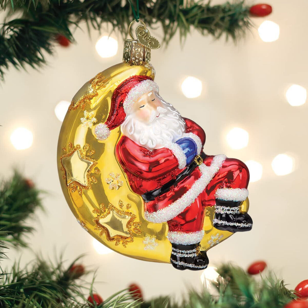 OLD WORLD CHRISTMAS MOONLIGHT SANTA GLASS CHRISTMAS ORNAMENT 40332