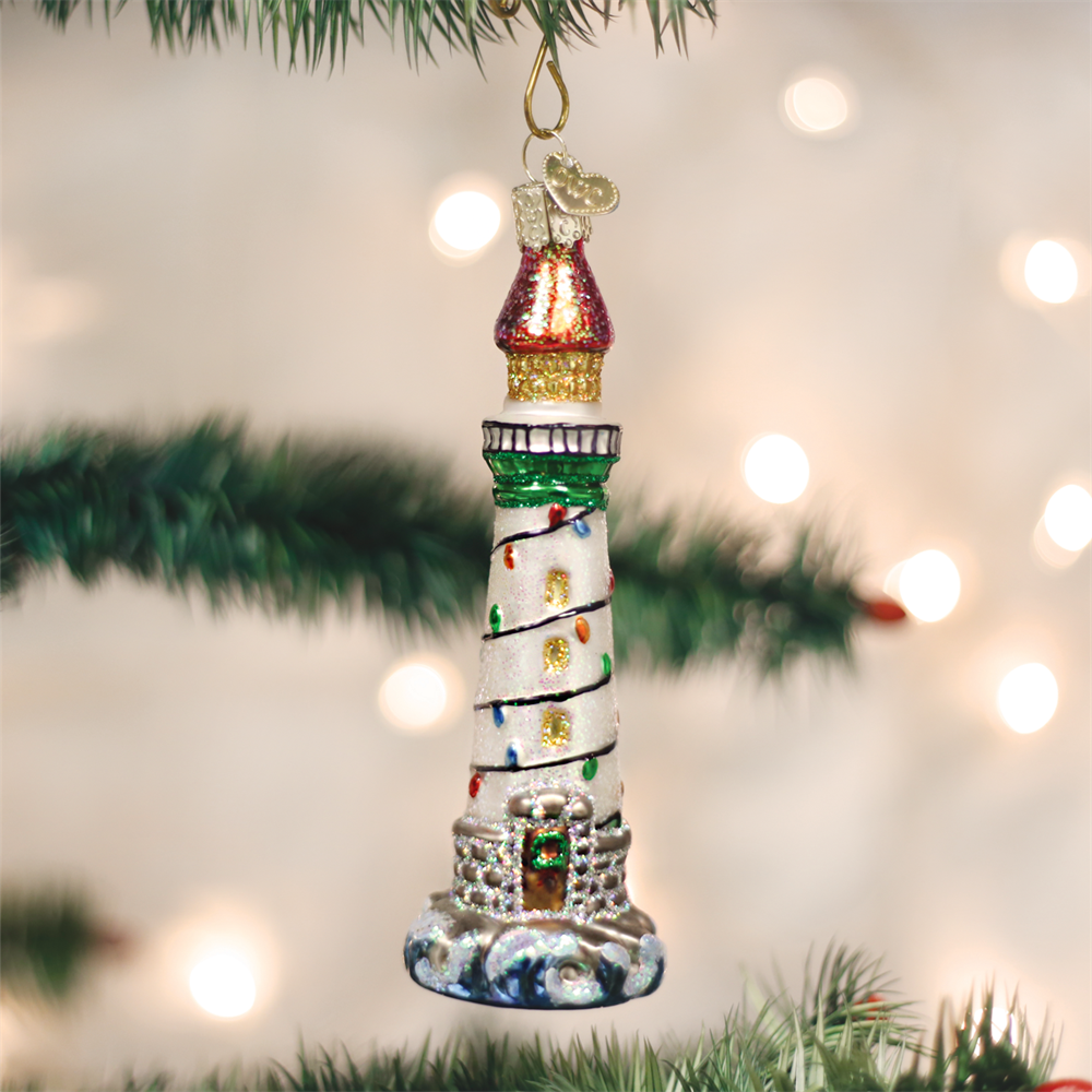 OLD WORLD CHRISTMAS HOLIDAY LIGHTHOUSE NAUTICAL GLASS CHRISTMAS ORNAMENT 20039