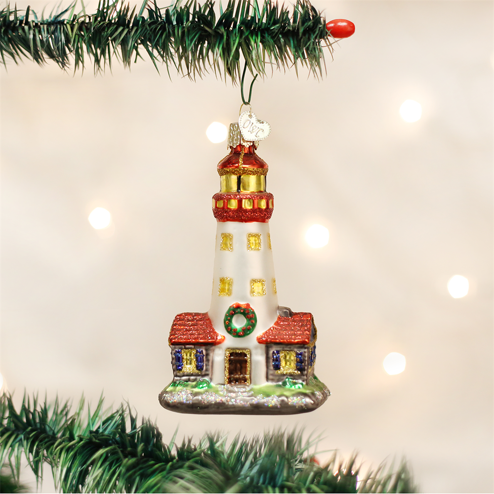 OLD WORLD CHRISTMAS LIGHTHOUSE COASTAL NAUTICAL GLASS CHRISTMAS ORNAMENT 20003