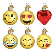 Load image into Gallery viewer, OLD WORLD CHRISTMAS MINI EMOJI GLASS CHRISTMAS ORNAMENT SET 14024
