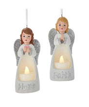 Load image into Gallery viewer, KURT ADLER SET OF 2 HOPE/FAITH 4.7.5&quot; B/O WHT/SIL ANGEL w/LIGHT XMAS ORNAMENTS
