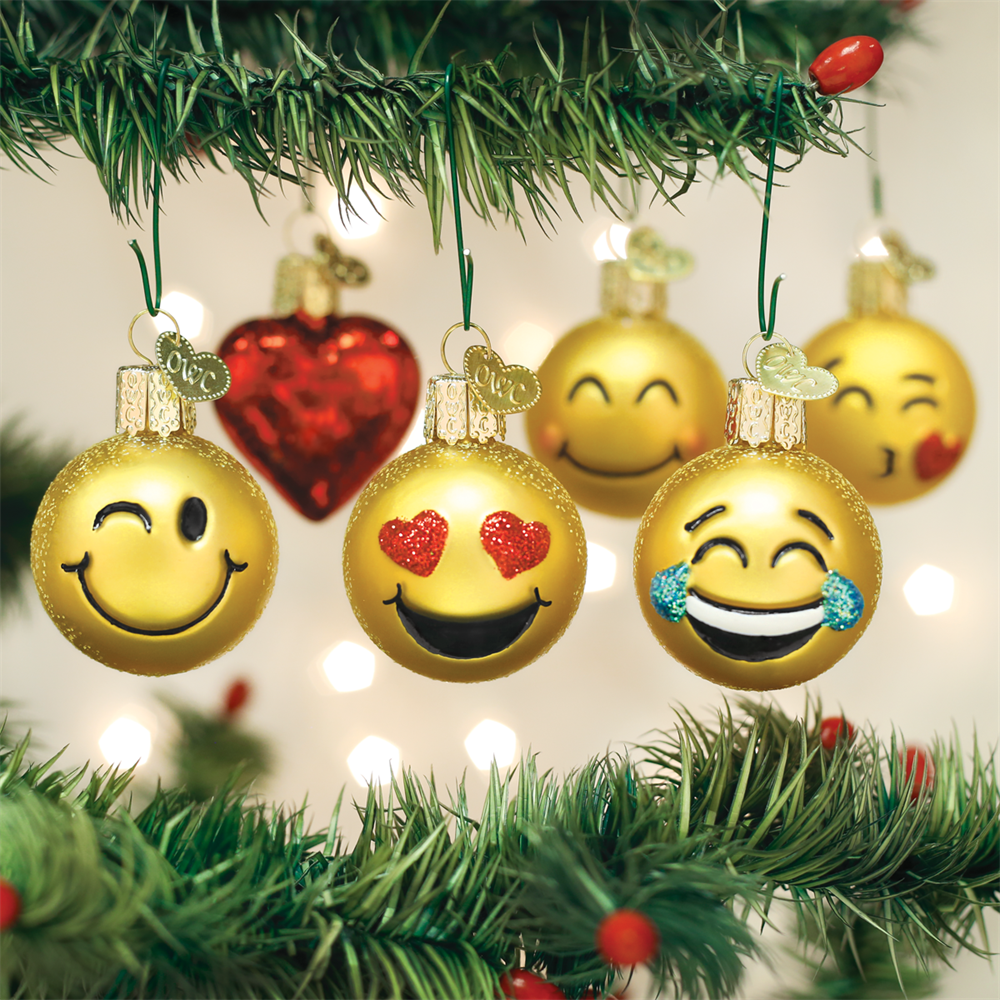OLD WORLD CHRISTMAS MINI EMOJI GLASS CHRISTMAS ORNAMENT SET 14024