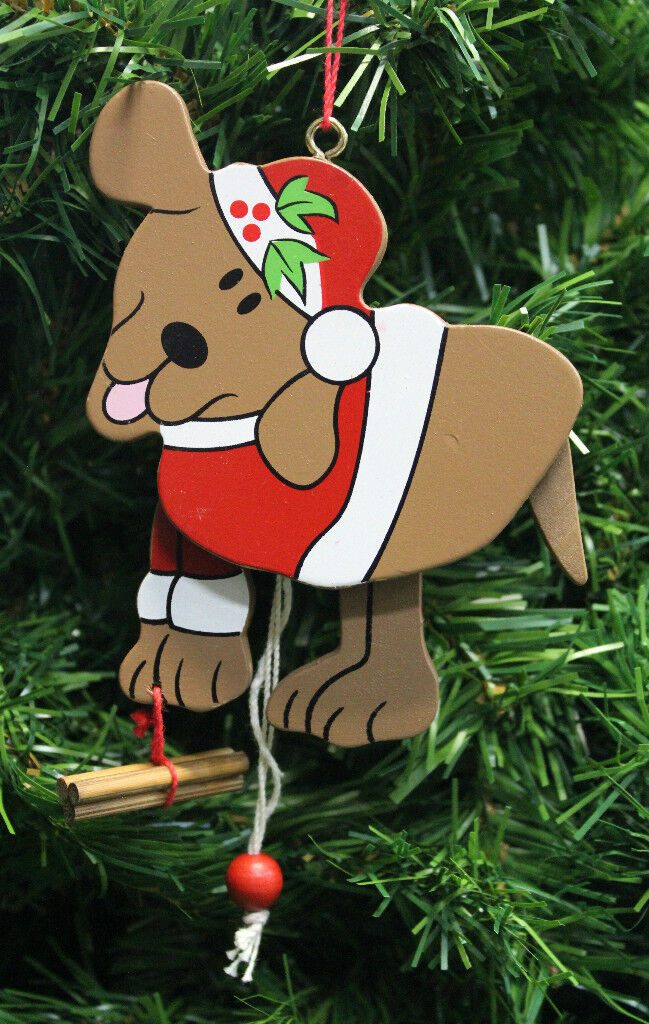 KURT S. ADLER VINTAGE 1990's ANIMATED WOODEN SANTA DOG CHRISTMAS TREE ORNAMENT