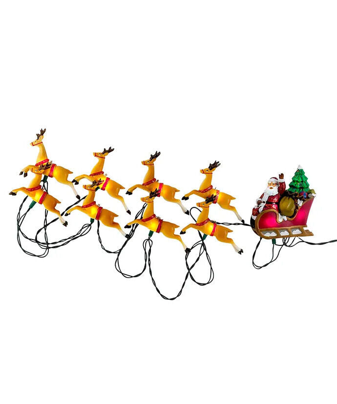 KURT ADLER 11' SANTA SLED w/8 REINDEER 10-LIGHT SET NOVELTY LIGHTS UL1861