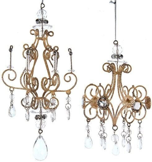 KURT ADLER SET OF 2 LIGHT GOLD GLITTERED METAL CHANDELIER XMAS ORNAMENTS D4164