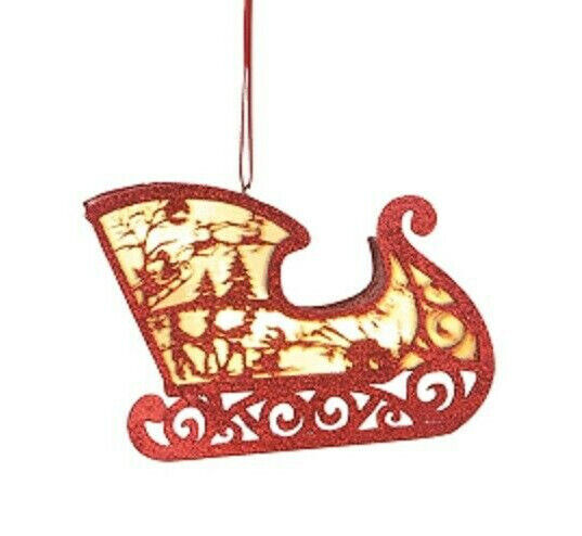 GALLERIE II RED SLEIGH LED LIGHTED CARDBOARD CUT-OUT SHADOW BOX XMAS ORNAMENT